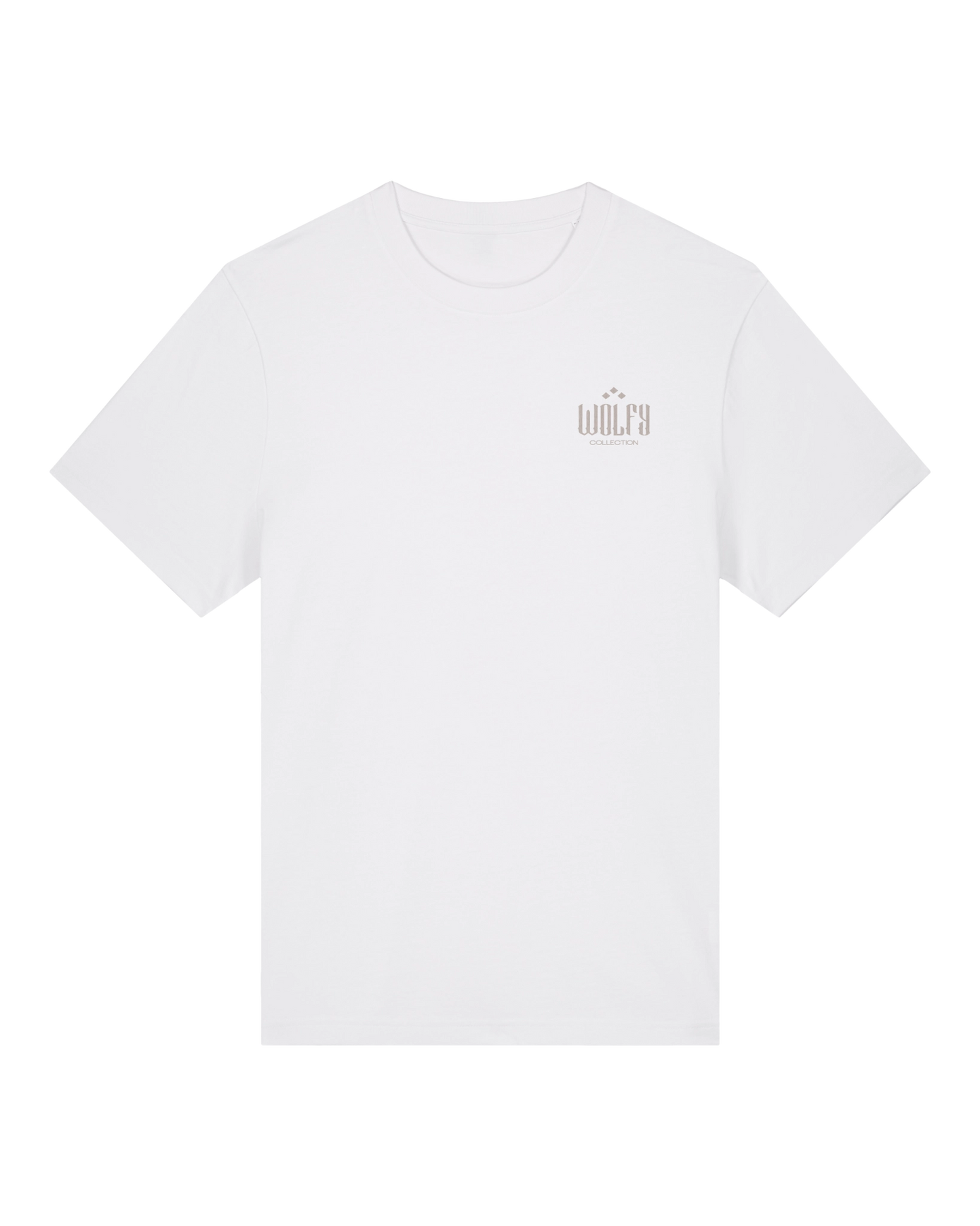 White seeing moth tee flat lay, front view