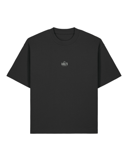 Black rose boxy tee flat lay, front view