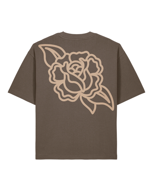 Mocha rose boxy tee flat lay, back view
