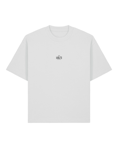 White rose boxy tee flat lay, front view
