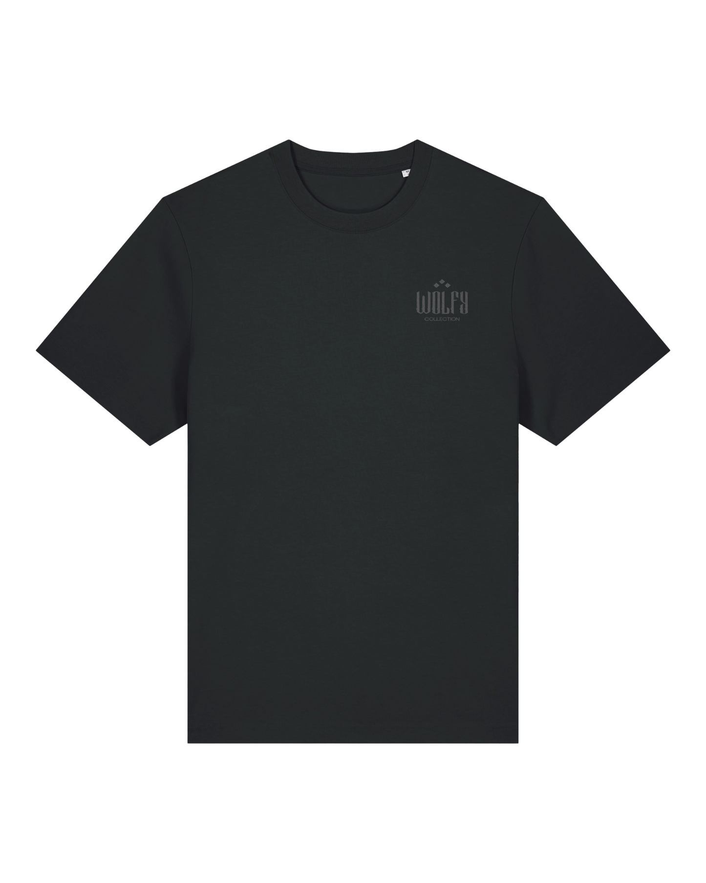Black seeing moth tee flat lay, front view