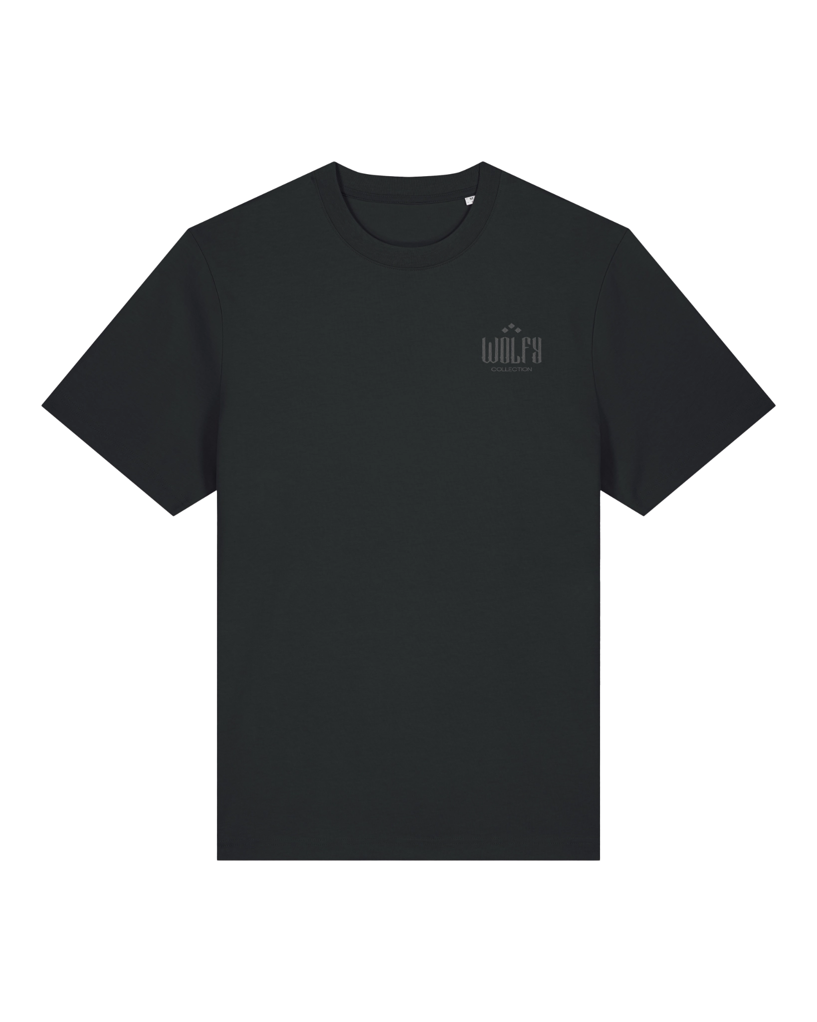 Black seeing moth tee flat lay, front view