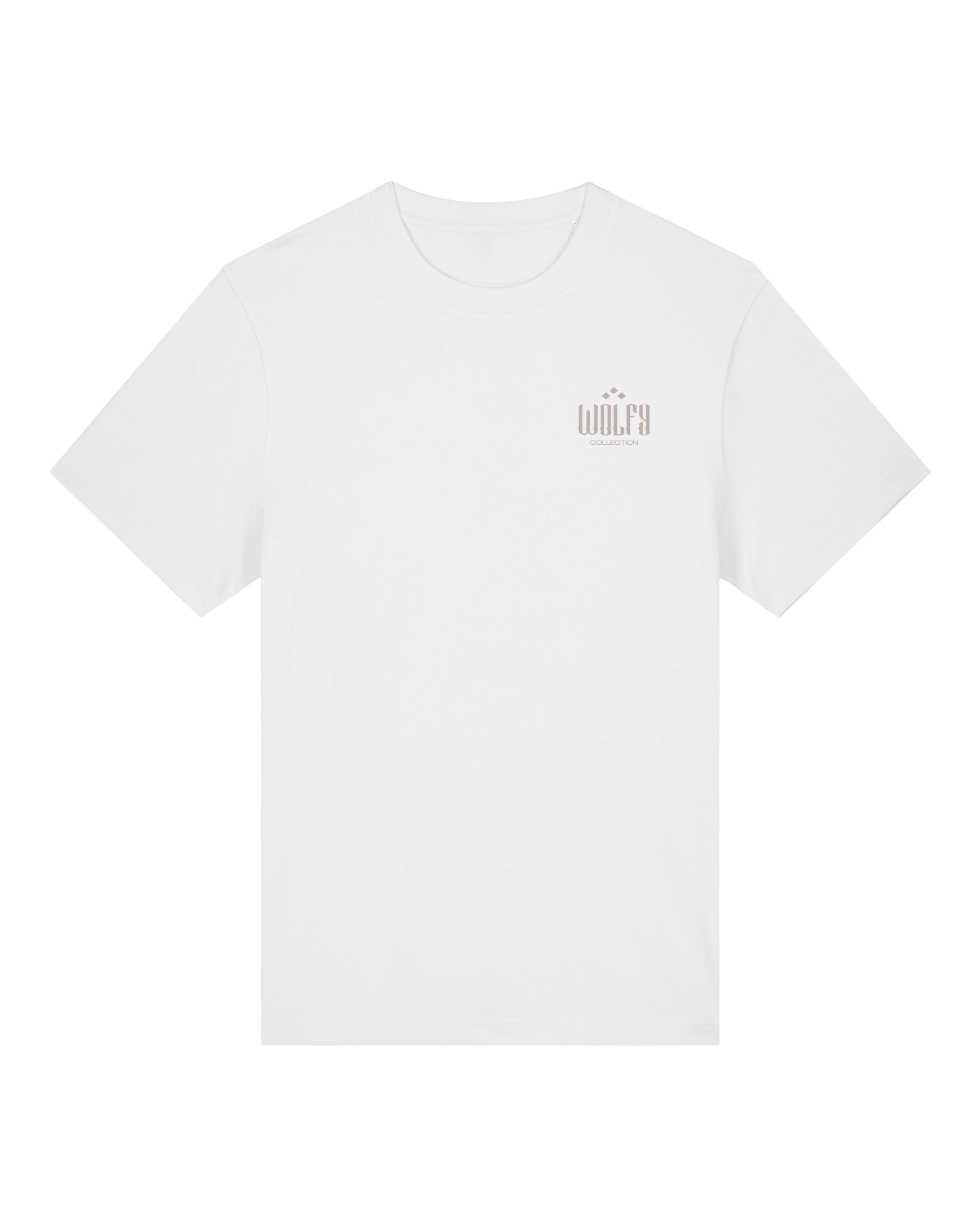 White seeing moth tee flat lay, front view