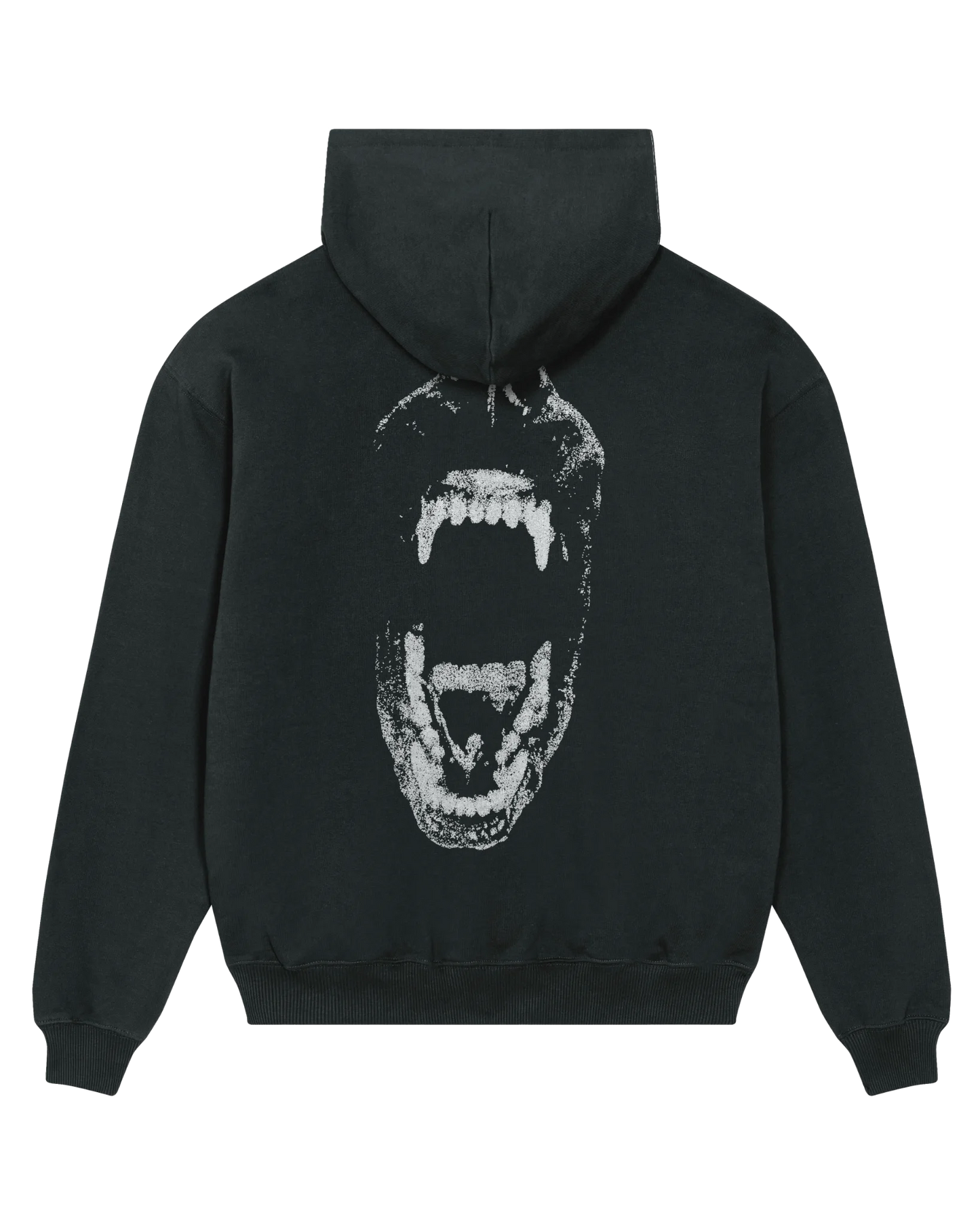 Black speak your mind hoodie flat lay, back view