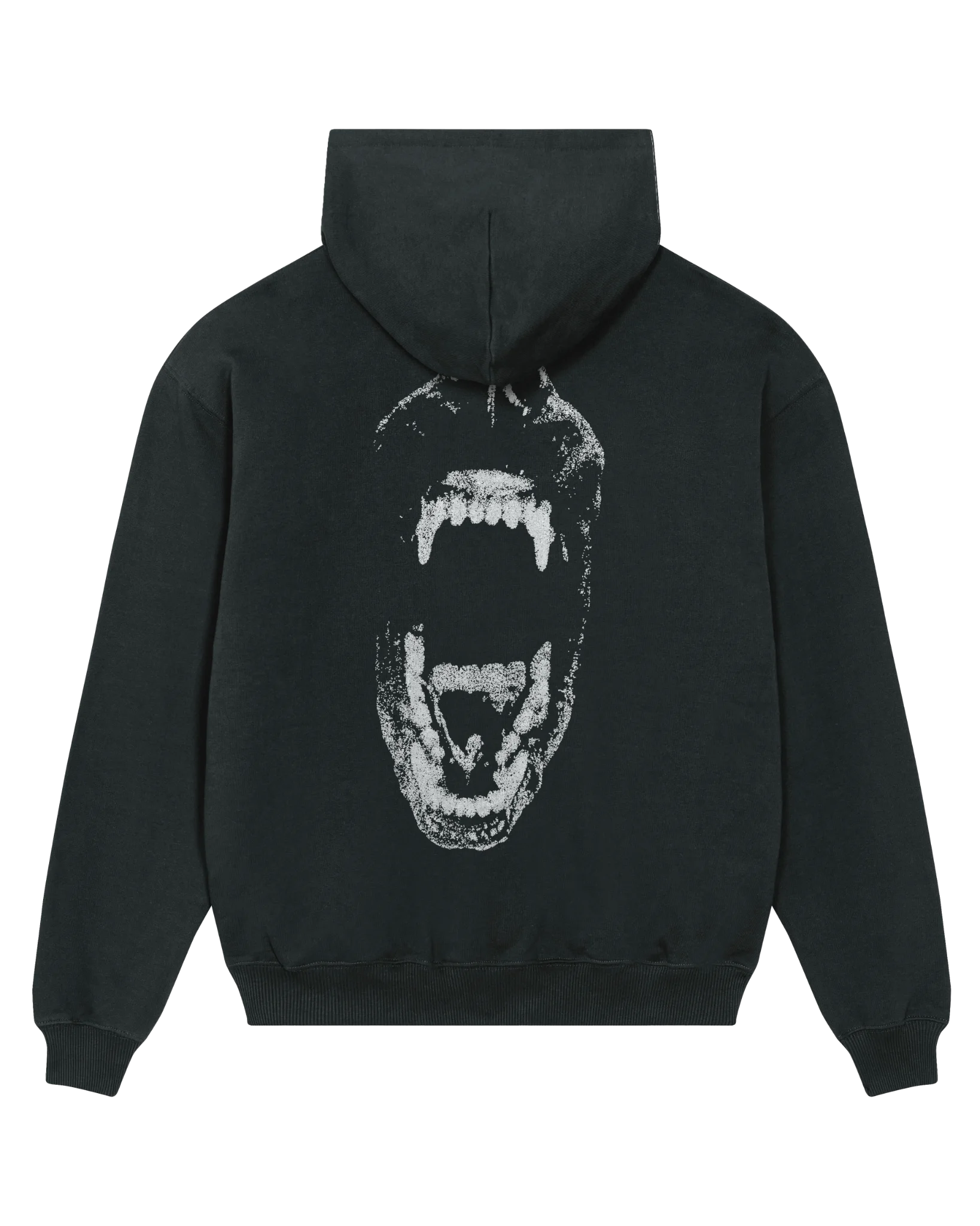 Black speak your mind hoodie flat lay, back view