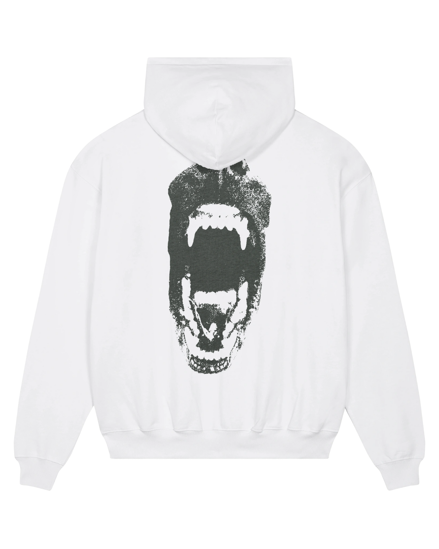 White speak your mind hoodie flat lay, back view