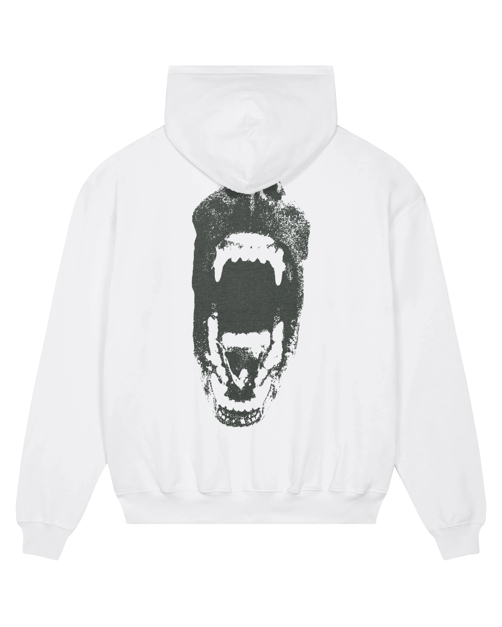 White speak your mind hoodie flat lay, back view