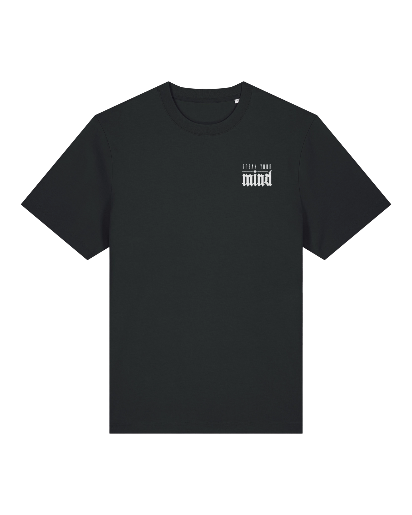 Black speak your mind tee flat lay, front view