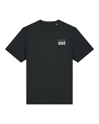 Black speak your mind tee flat lay, front view