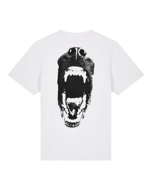 White speak your mind tee flat lay, back view
