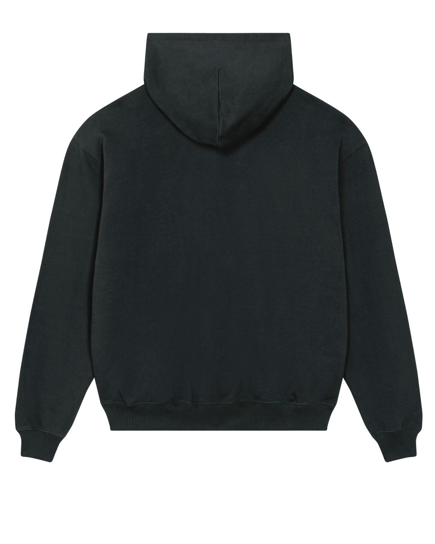 Black twin tiger hoodie flat lay, back view