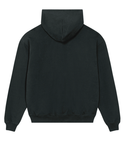 Black twin tiger hoodie flat lay, back view