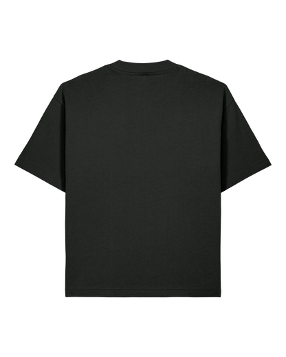 Black twin tiger tee flat lay, back view